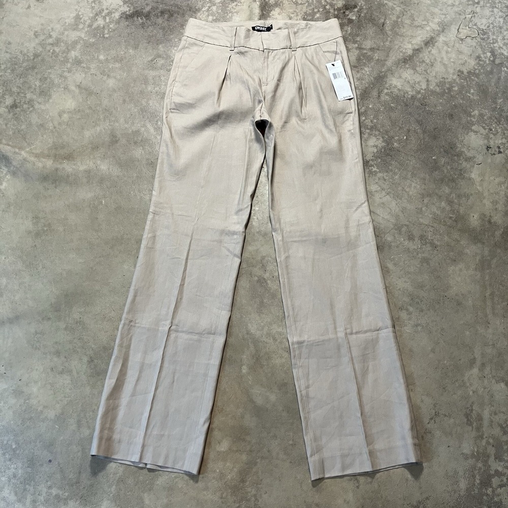 DKNY Womens 8 NWT Beige Linen Blend Pleated Flare Leg Dress Pants Trousers